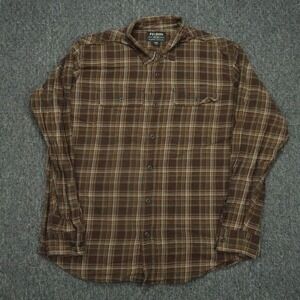 Filson Shirt Mens XL Brown Plaid Scout Button Up Long Sleeve Lightweight Twill